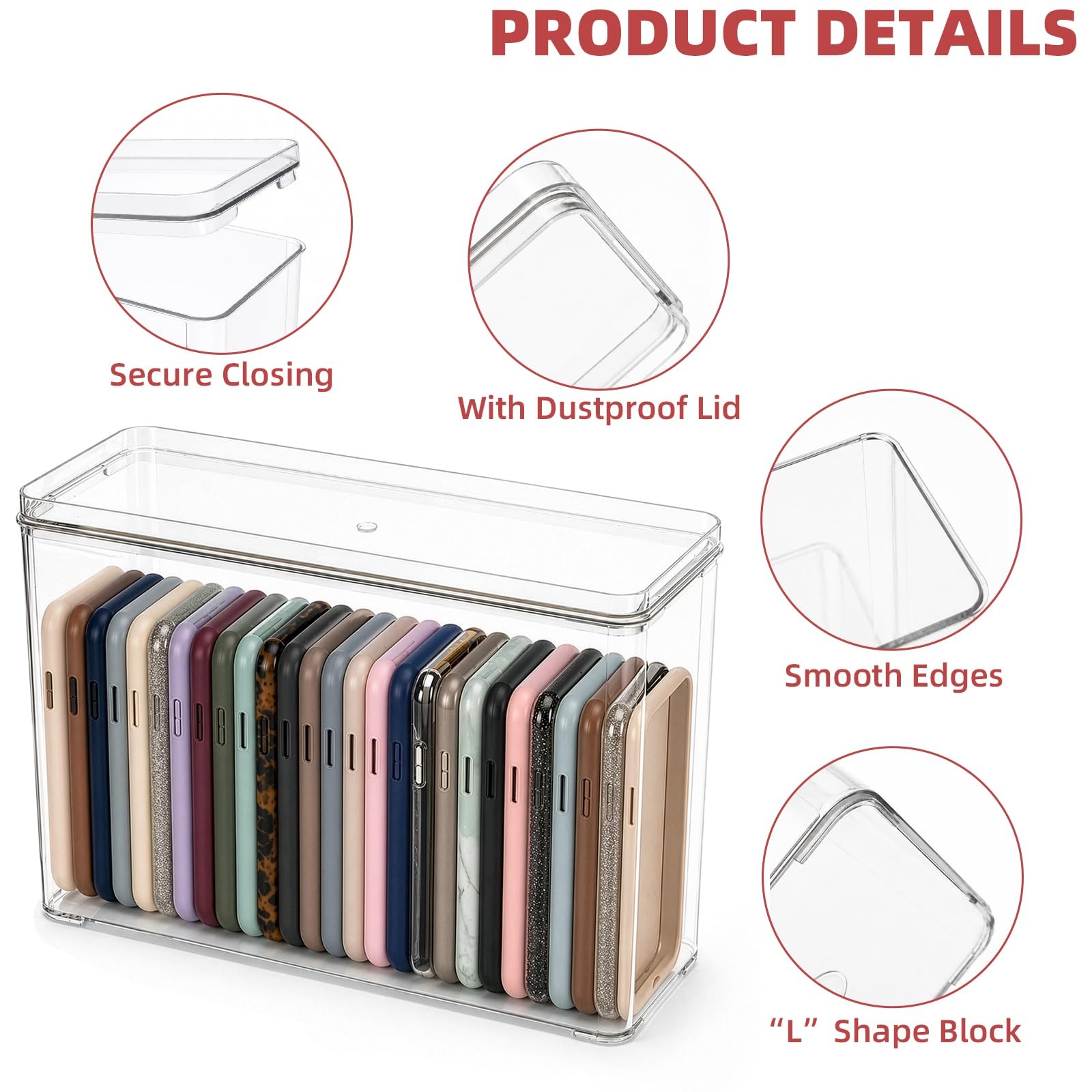 Hacaroa 2 Pack Phone Case Organizer Lid, Clear Plastic Cell Phone Case Storage