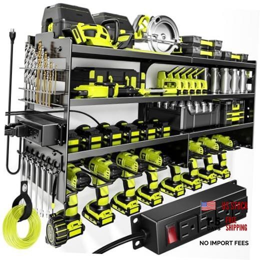 Large Power Tool Organizer Wall Mount with Large with Power Station Black