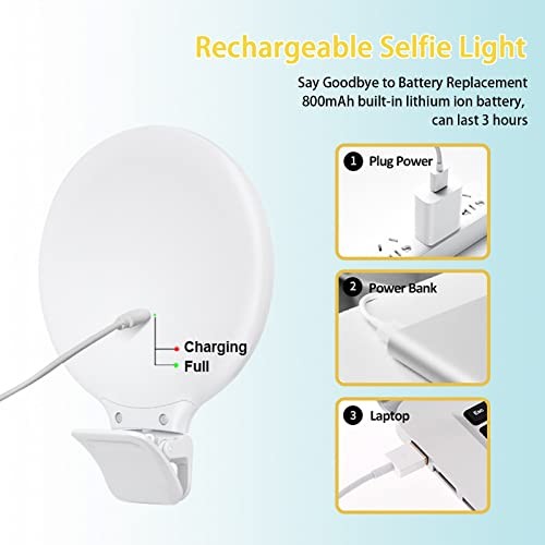 Selfie Ring Light, Clip on Ring Light Touch Control, Rechargeable 800mAh 60LED