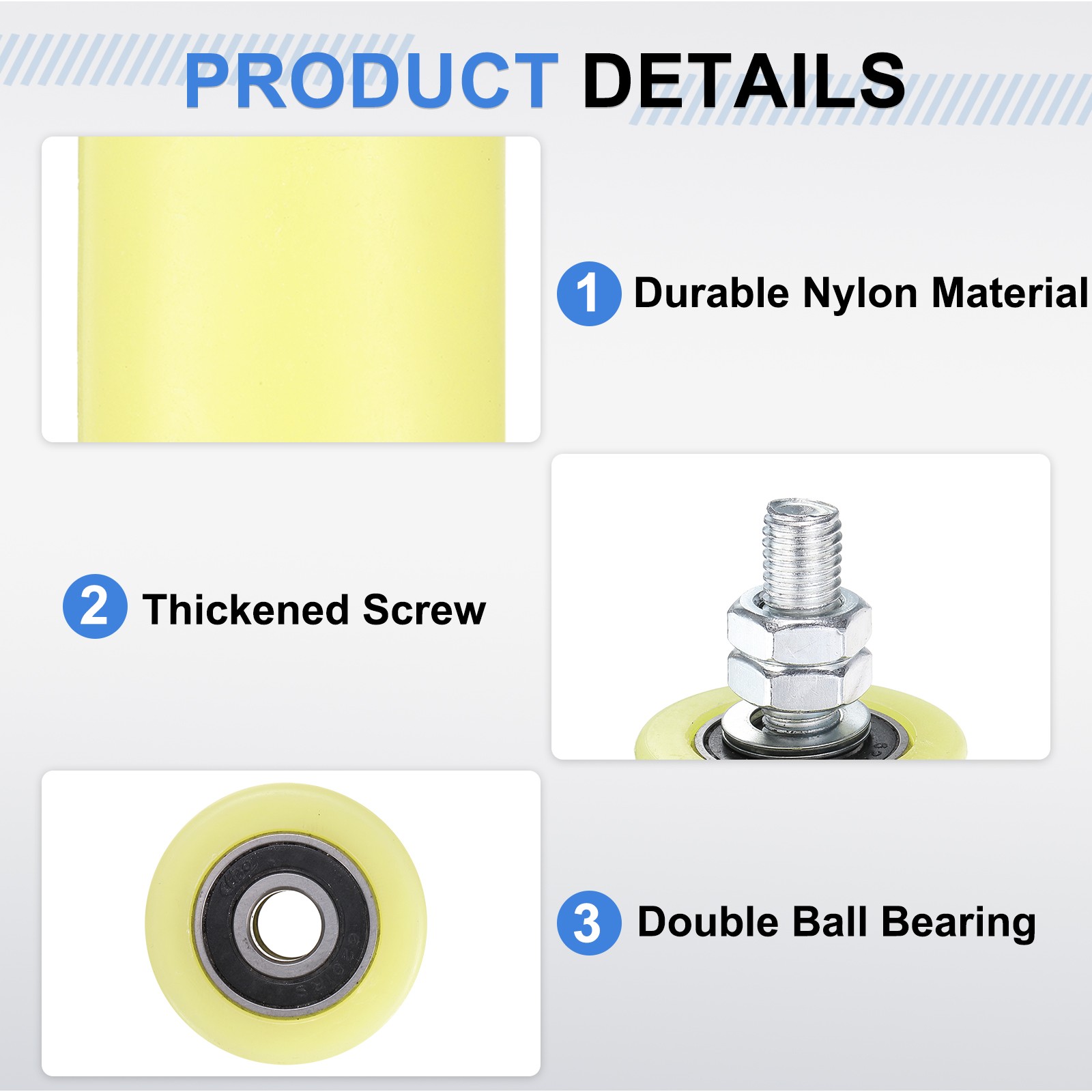 2Pcs Slide Gate Guide Roller 8" Nylon Sliding Gate Support Assembly, Yellow