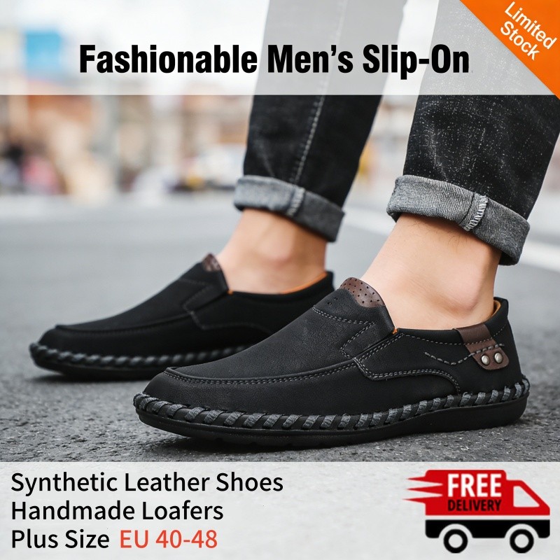 Men's Wide Fit Synthetic Leather Loafers Slip-On Business Casual Shoes EU40-48