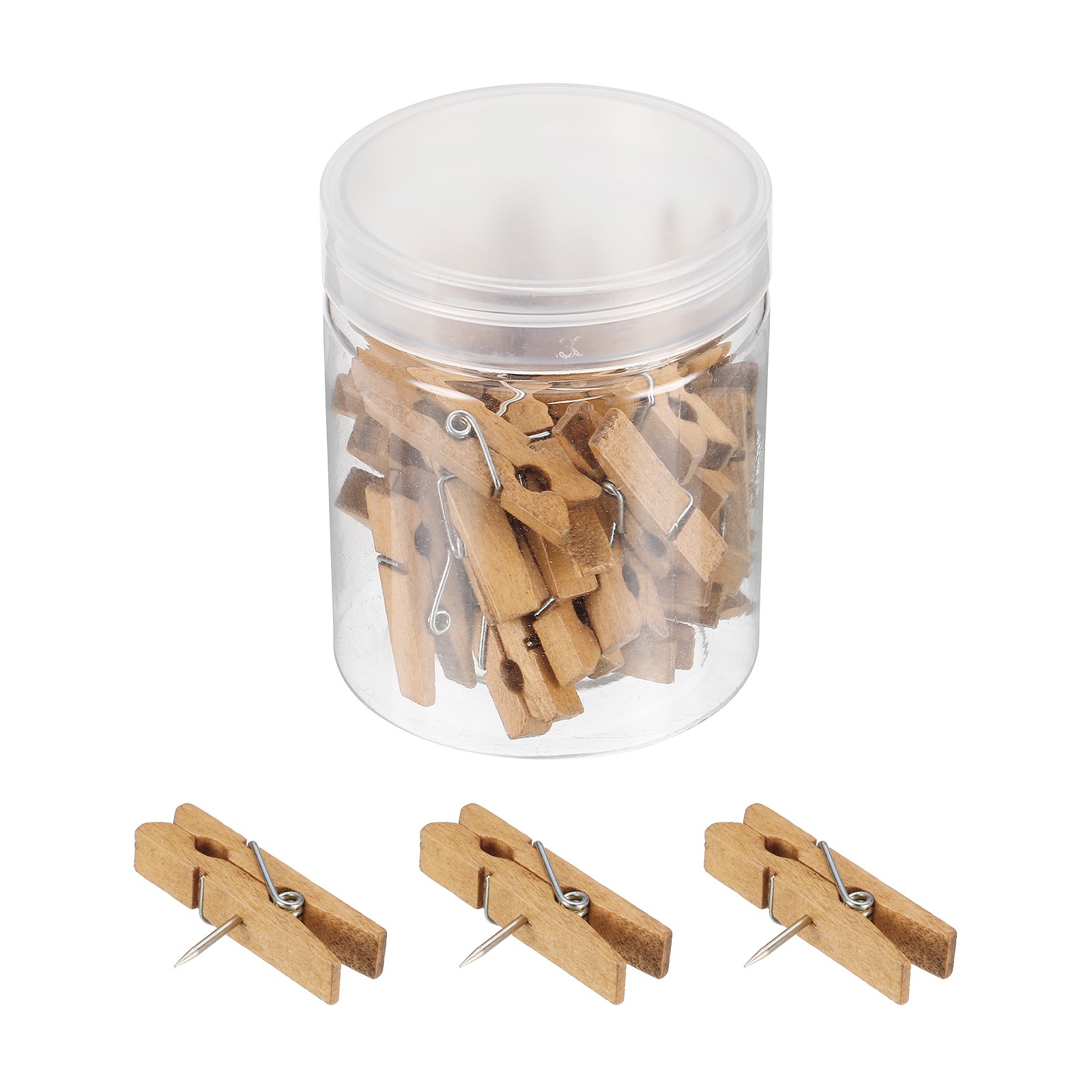 Wood Pushing Pins, 30pcs Tweezers Props with Clips, Brown