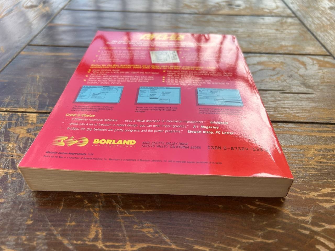 Borland Reflex for the Mac Version 1.0 User Manual Vintage 1986