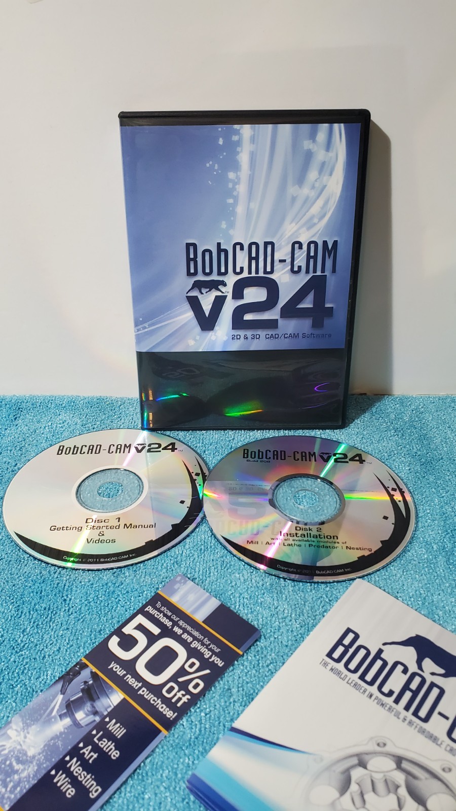 BobCad CAM V24 Cad Cam software discs Mill Lathe Art Nest Machine