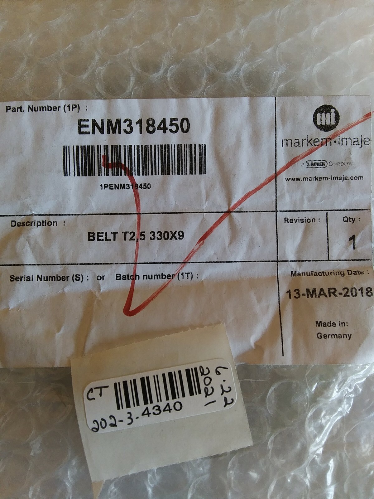 Markem imaje ENM318450 Belt T2,5 330x9