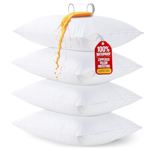 Utopia Bedding Set of 4 Waterproof Pillow Protectors with Zipper Standard Size
