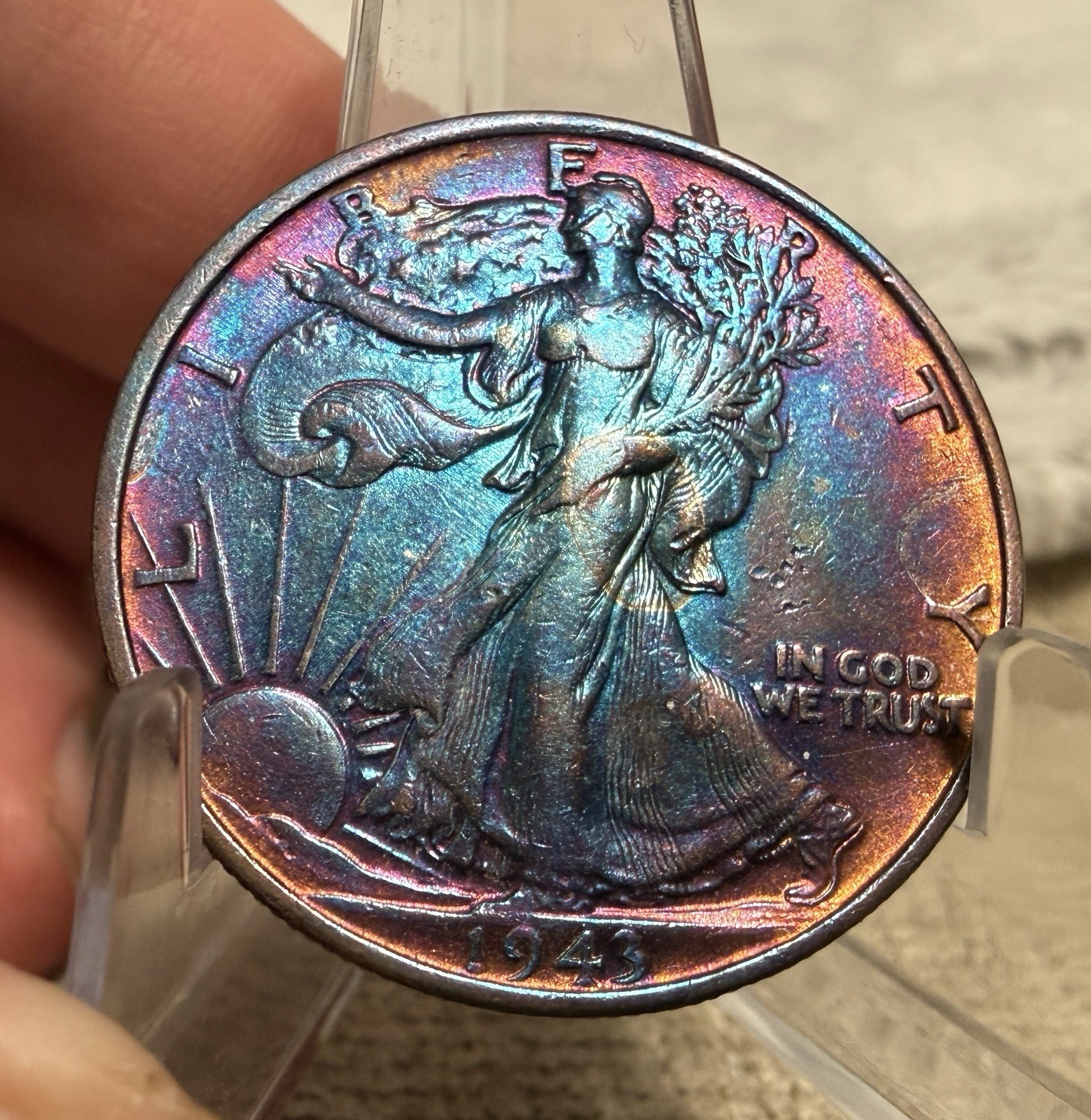 1943 Walking Liberty Half Dollar 90% Silver Monster Rainbow Toning