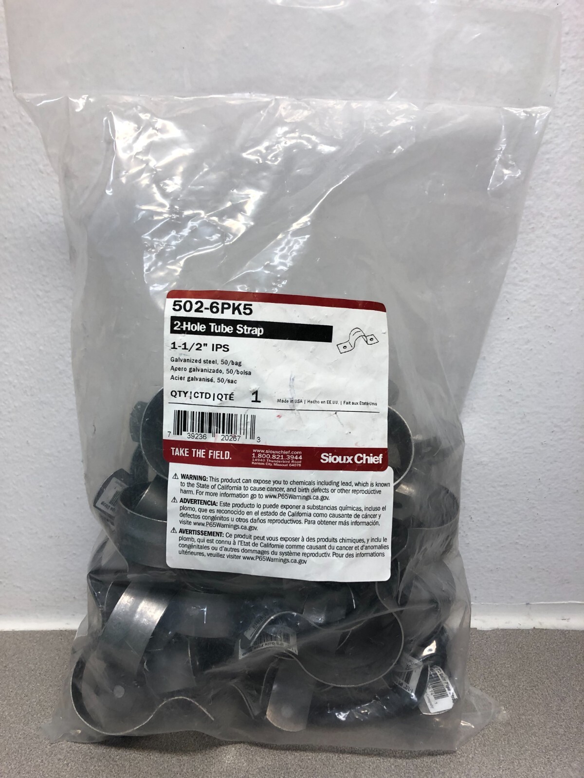 Sioux Chief 502-6PK5 1-1/2" Galvanized Galvanized Steel Tube Strap Bag of 50 pcs