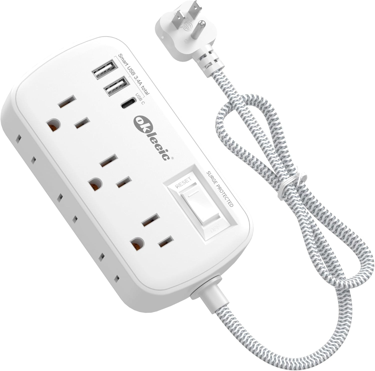Short Extension Cord 2 Foot - Flat Plug Small Power Strip Surge Protetor with⭐⭐⭐