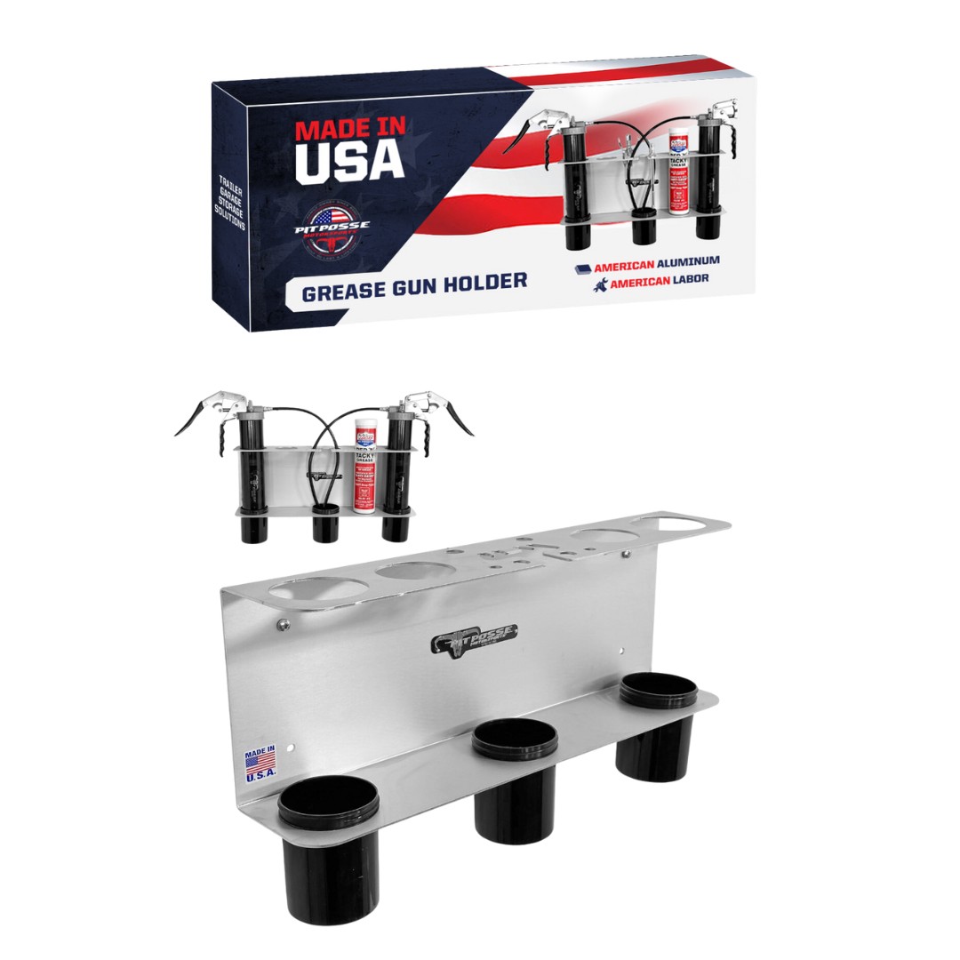 Pit Posse Double Hand Grease Gun Tube Storage Holder Caddy Trailer/Garage Mount