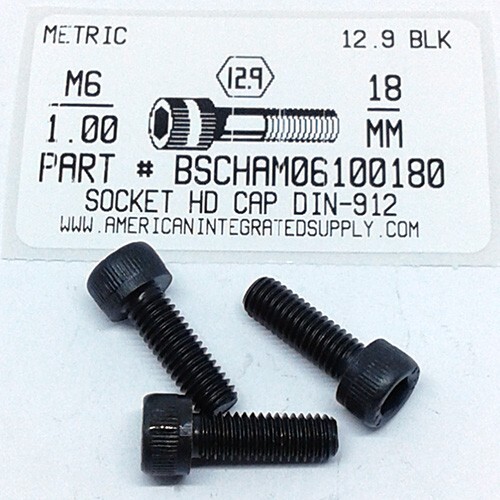 M6-1.00X18MM SOCKET HEAD CAP SCREWS GRADE 12.9 STEEL BLACK (40)