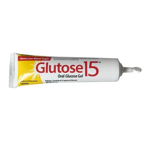 [3] GLUTOSE 15 ORAL GLUCOSE GEL-LEMON 1.3 oz.  [RAISES LOW BLOOD SUGAR] EXP.6/26