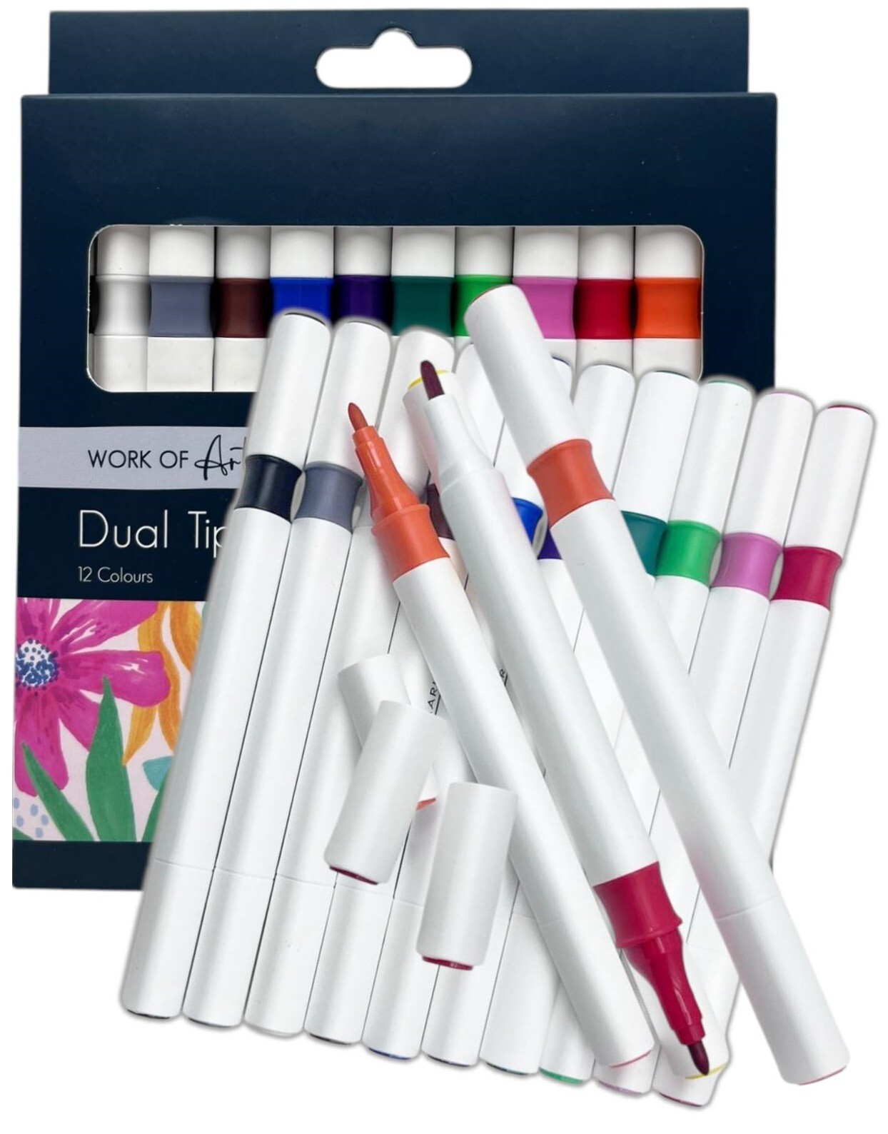 12 Double Ended Felt Tip Pens Dual Thick Thinner Adult Kids Colouring Therapy