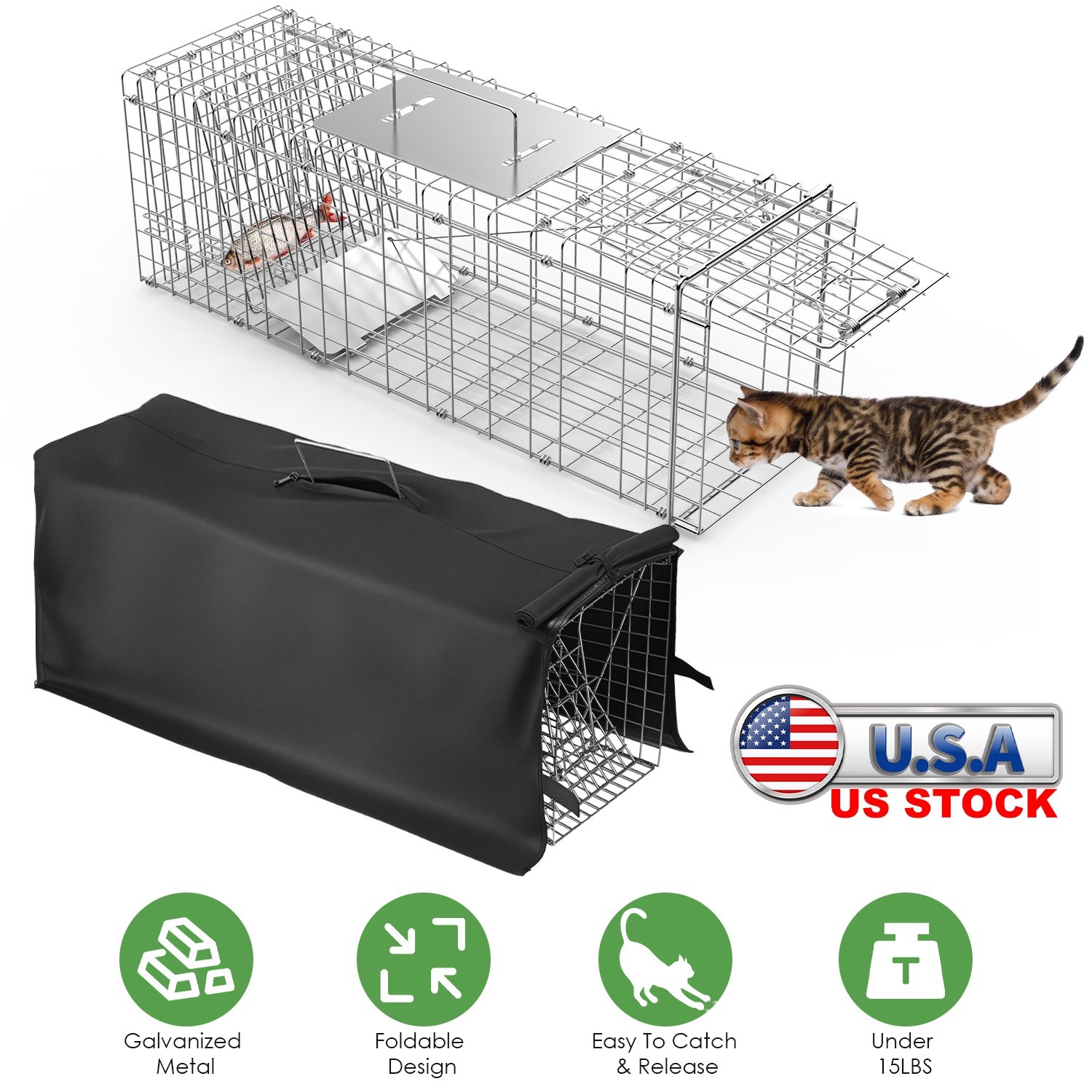 31"x12"x11" Humane Live Animal Trap Cage Heavy Duty Steel for Raccoons Skunks