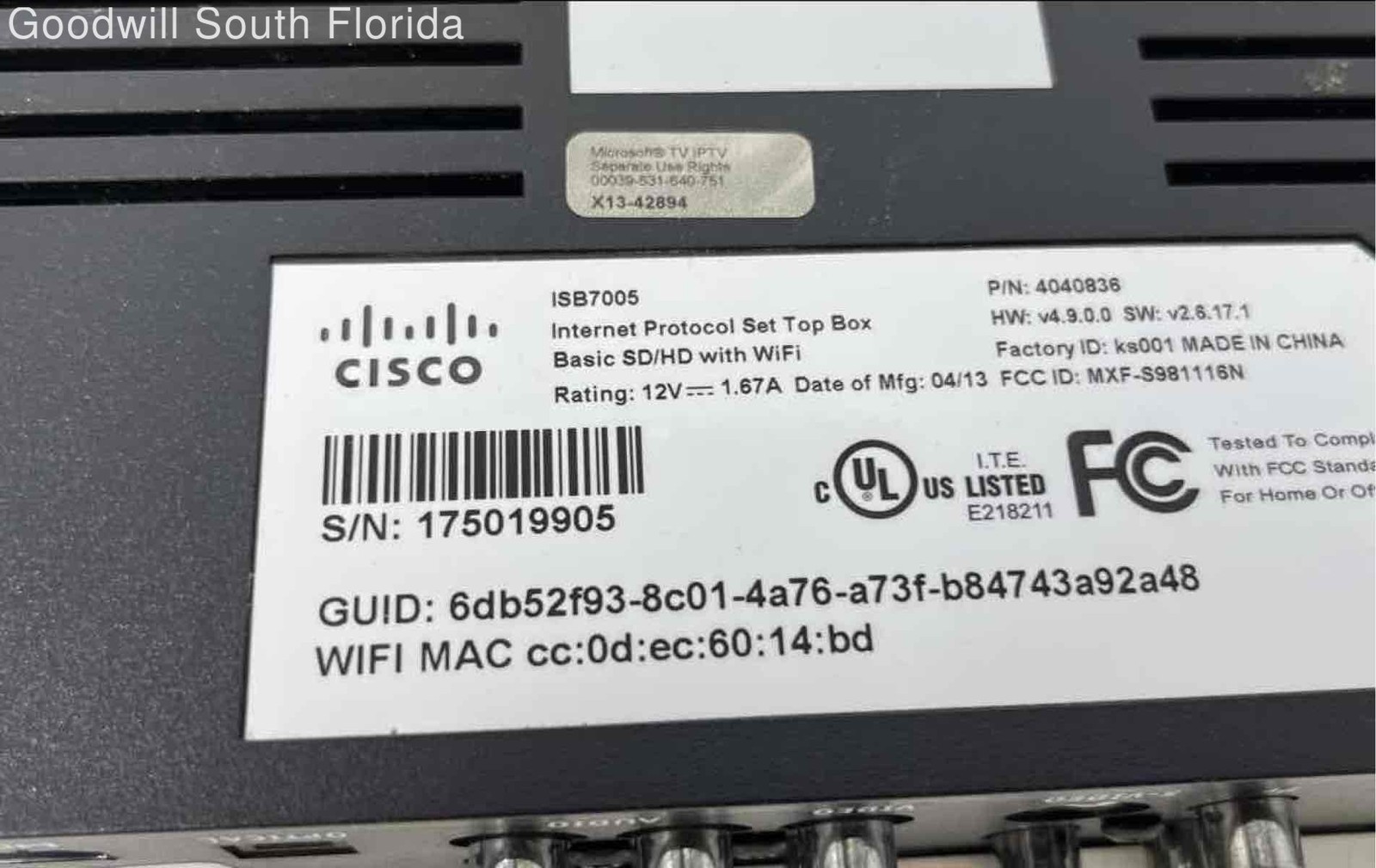 Cisco AT&T U-Verse Basic SD/HD With Wifi Set Top Box Receiver Not Tested