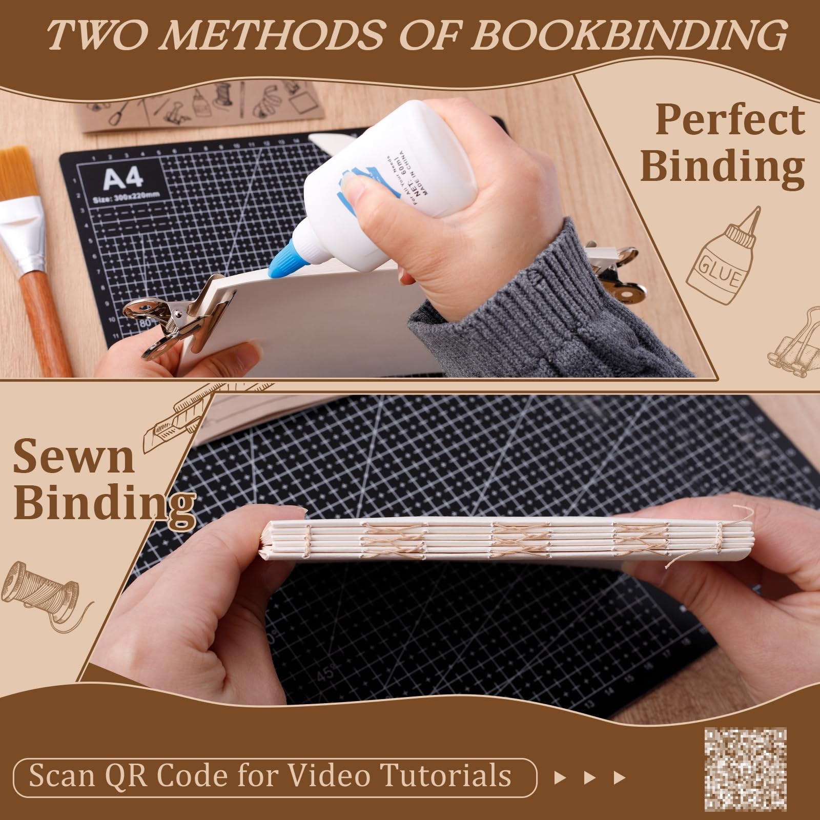 145Pcs Book Binding Kits for Beginners, Making Kit A5, Multicolor