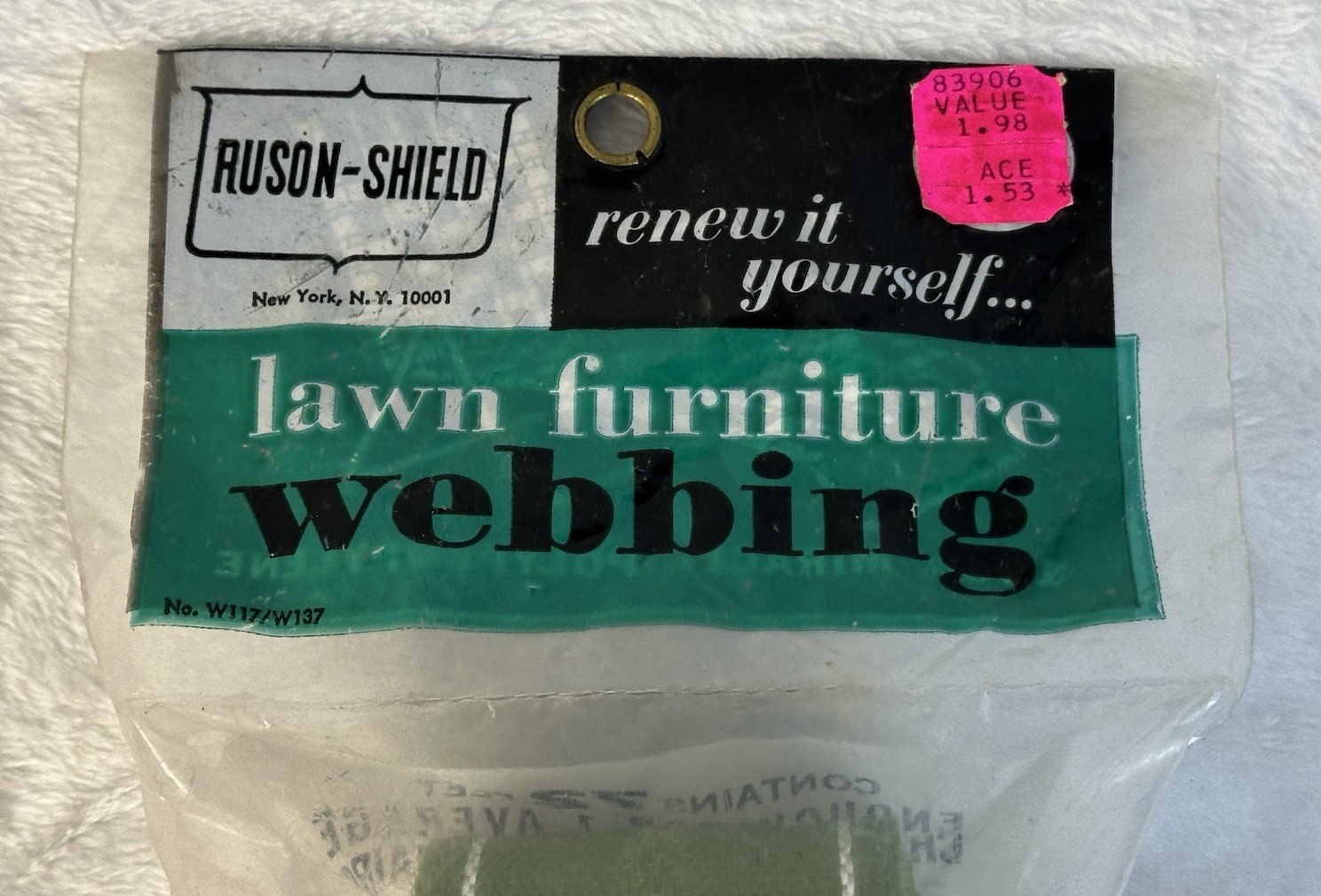 NOS Vintage Ruson-Shield Lawn Furniture Webbing Olive Green 72 Ft w/ Screws NEW