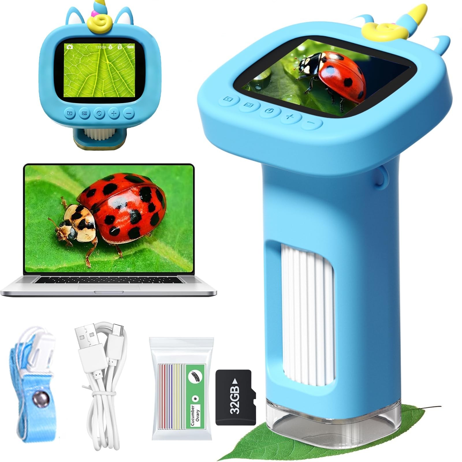 Microscope for Kids, Digital Handheld Kids Microscope with 10 Slides, Photo and