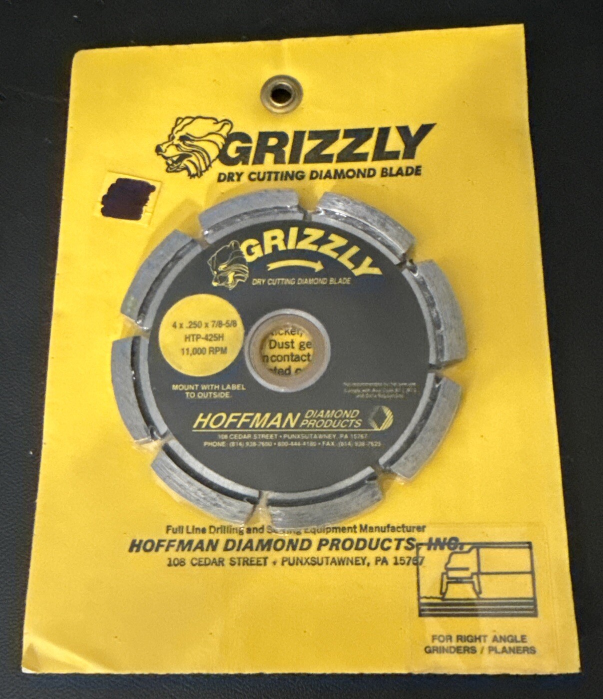 GRIZZLY HOFFMAN 4” CIRCULAR DRY CUTTING DIAMOND BLADE HTP425H GRINDER PLANERS
