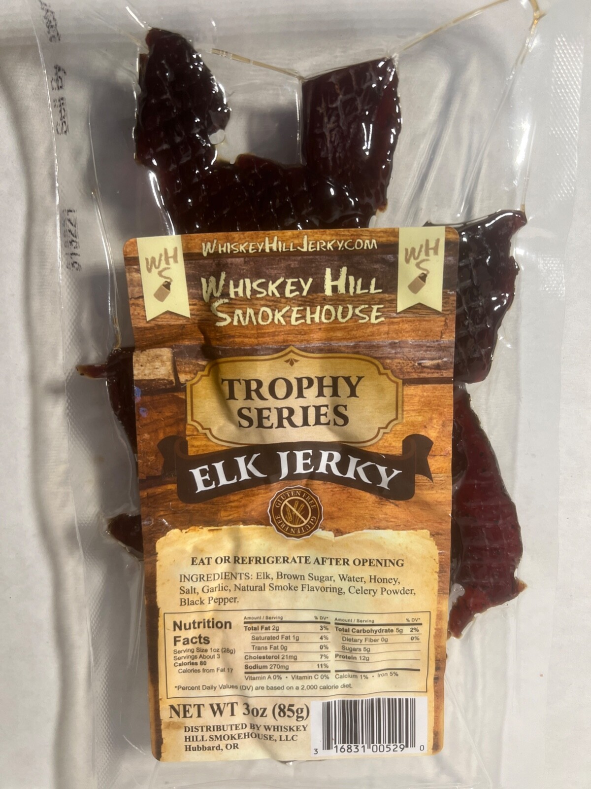 Whiskey Hill Smokehouse Trophy Series ELK Game Jerky - Made In USA - Gluten Free