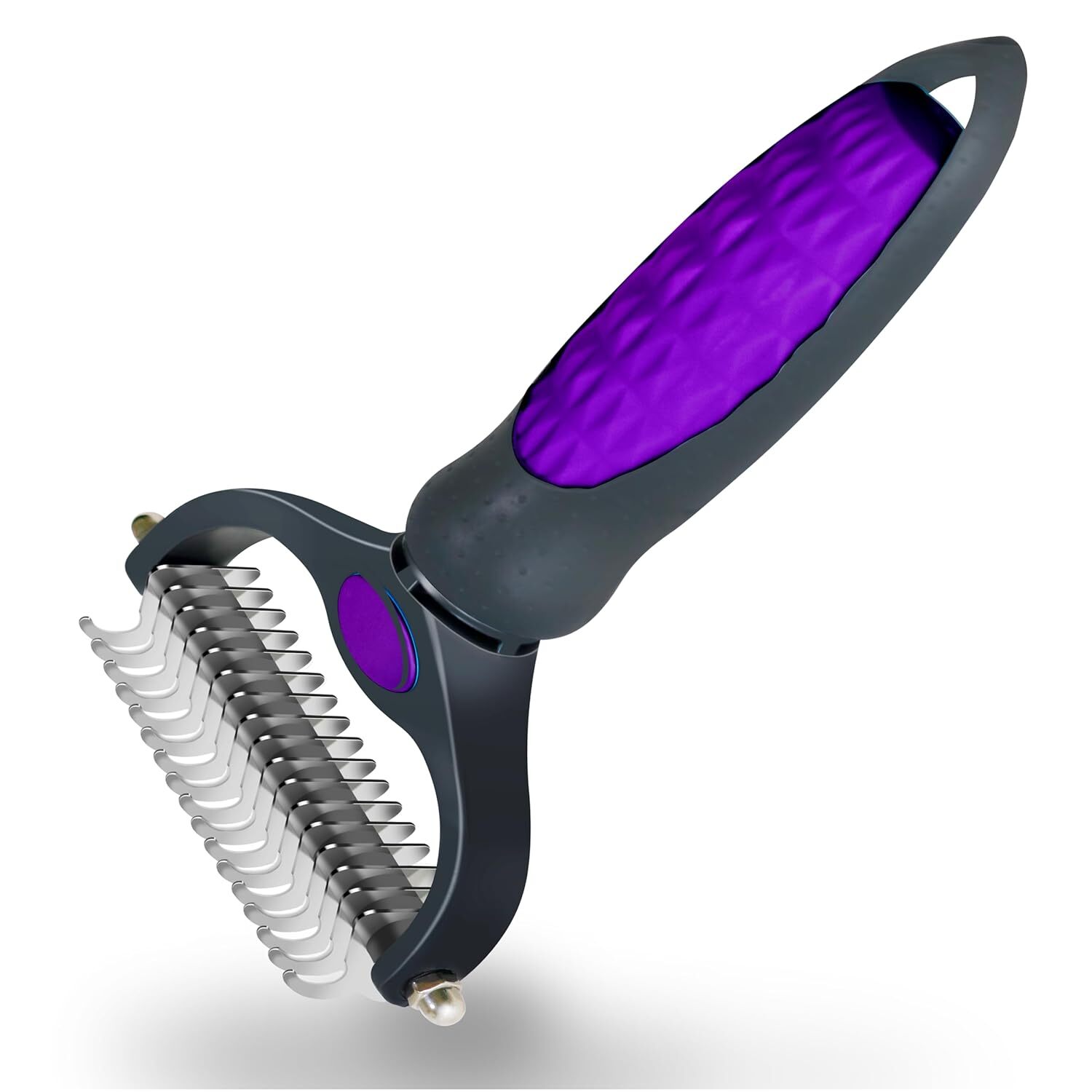 Professional Pet Grooming Brush: Purple, Extra Wide Double-Sided Teeth