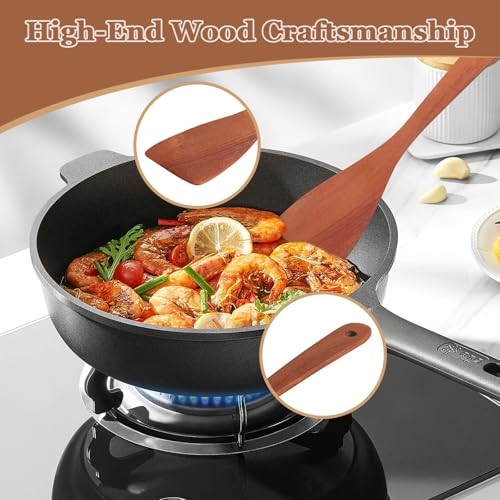 2 Pcs Solid Wood Spatula Set for Nonstick Pans, 12-inch Ergonomic Kitchen Tool