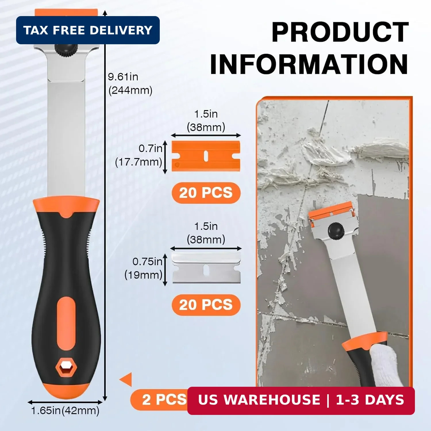 2 Pack Razor Blade Scraper Tool with 20 Metal & 20 Plastic Razor Blades, Multi-P