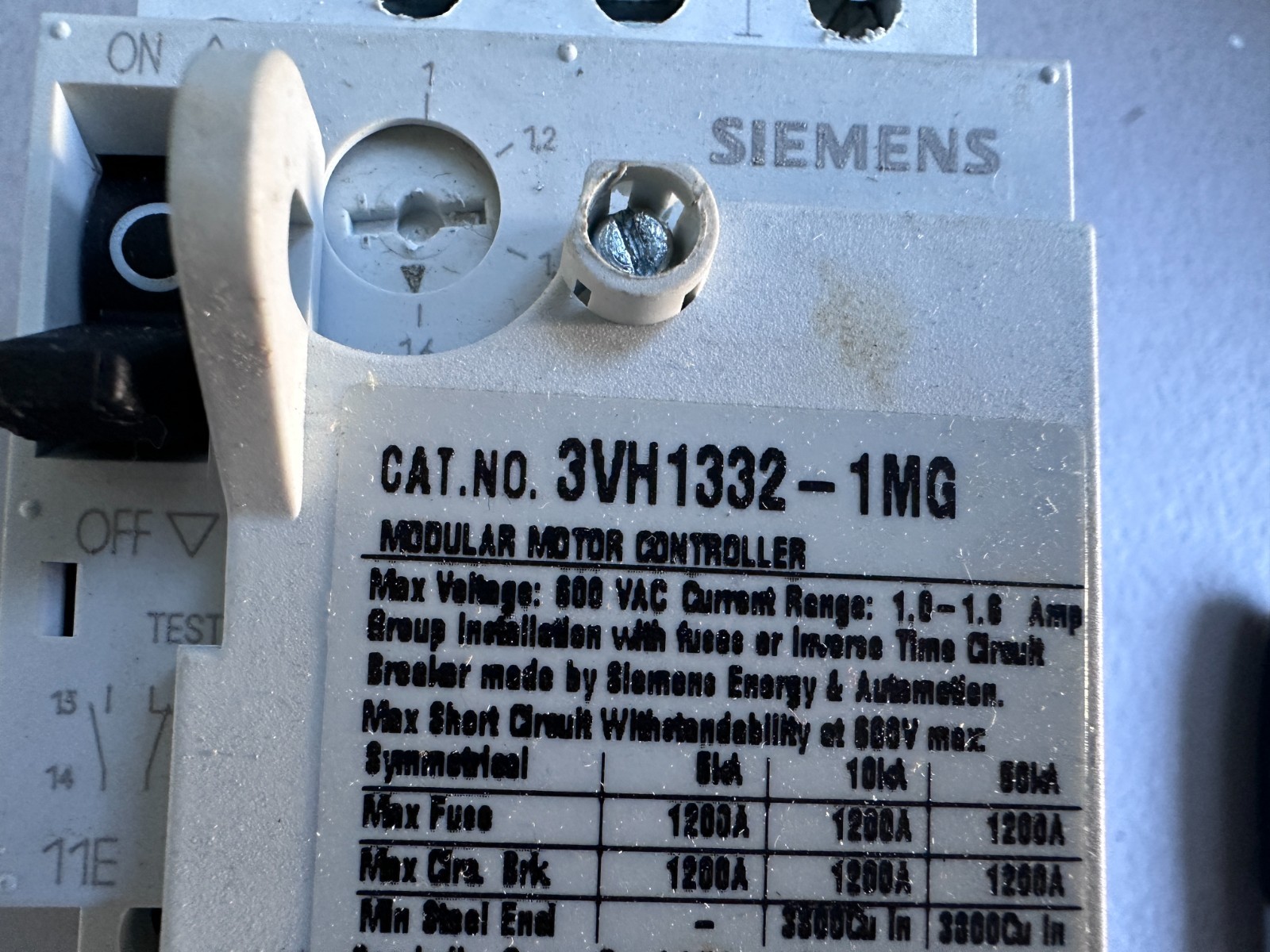 Siemens 3VH1332-1MG Modular Motor Controller w/3TF32 Contactor