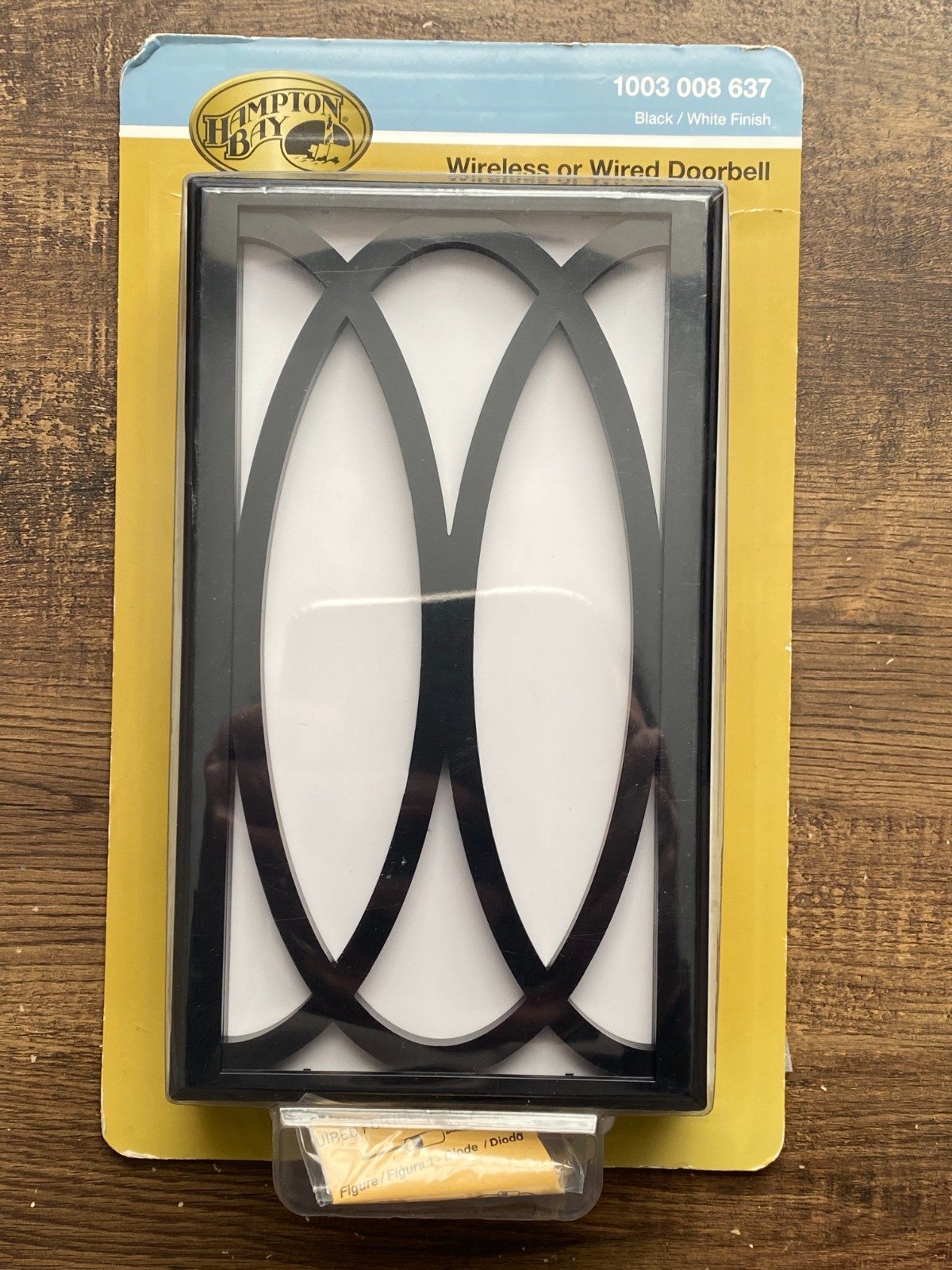 Hampton Bay Wireless or Wired Door Bell in Black Frame w/White Insert