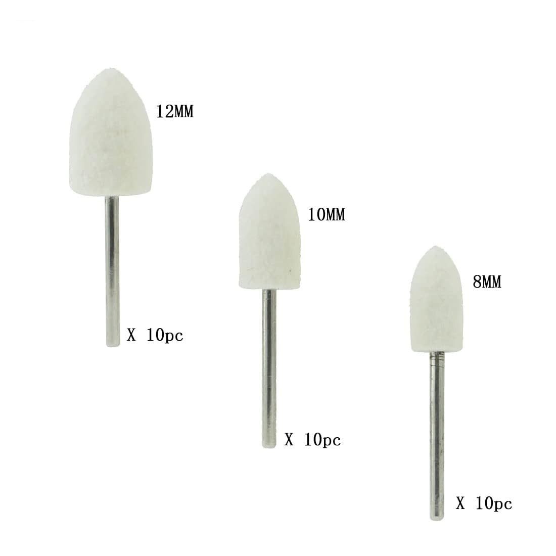 Luo ke 30 Pcs Wool Felt Polishing Bits, 3/32'' Shank Cone Shape White