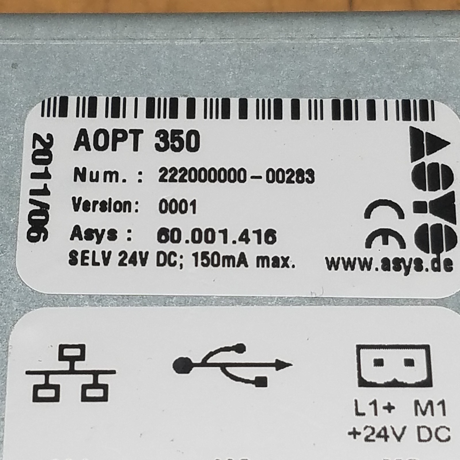 ASYS Group AOPT 350 Version 0001 HMI Operator Interface Panel, 24VDC, 150mA Max