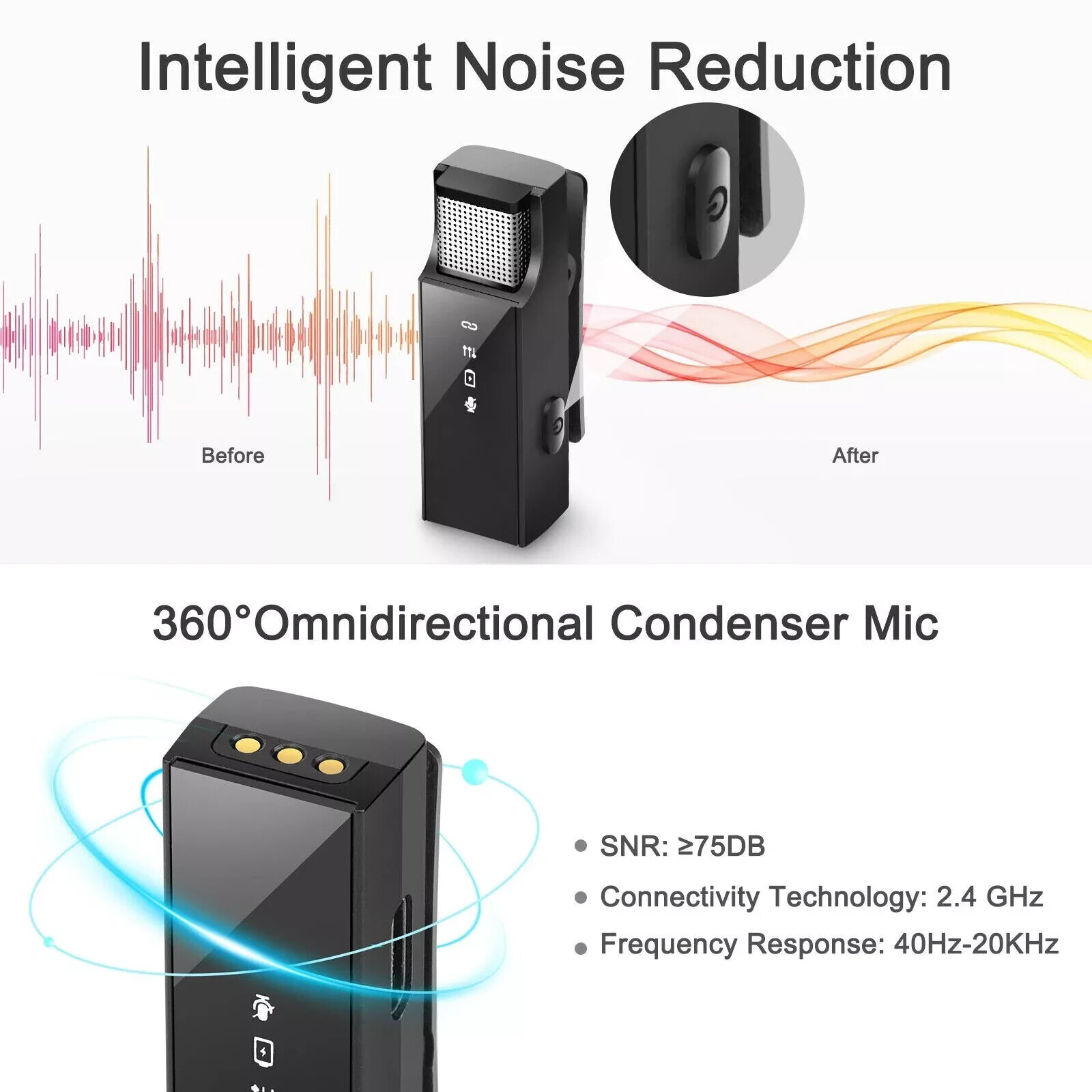 Professional Wireless Lavalier Microphone Recording Mic Interview Video Podcast