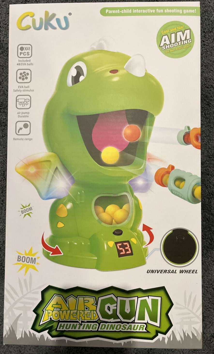 Movable Dinosaur Toy Gun for Kids w 2 Air Pump Guns Target Shooting Game  NEW