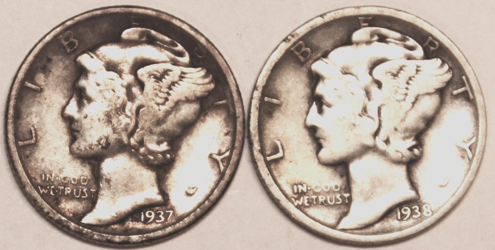 (2) Mercury Dimes - 1937S(Very Fine) 1938S(Very Fine) - #6027ATMD