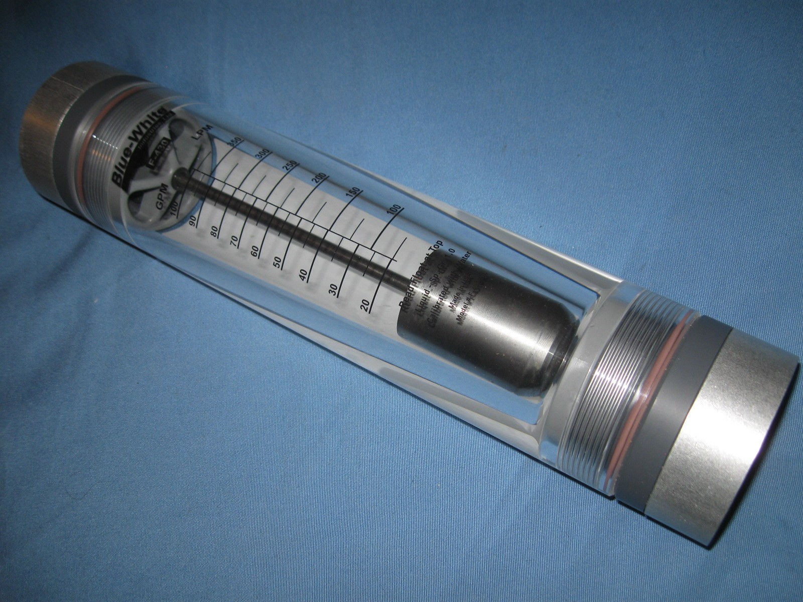 Blue-White F-43100L Acrylic Flowmeter  20-100 GPM / 75-375 LPM p/n F-43100LNS-24