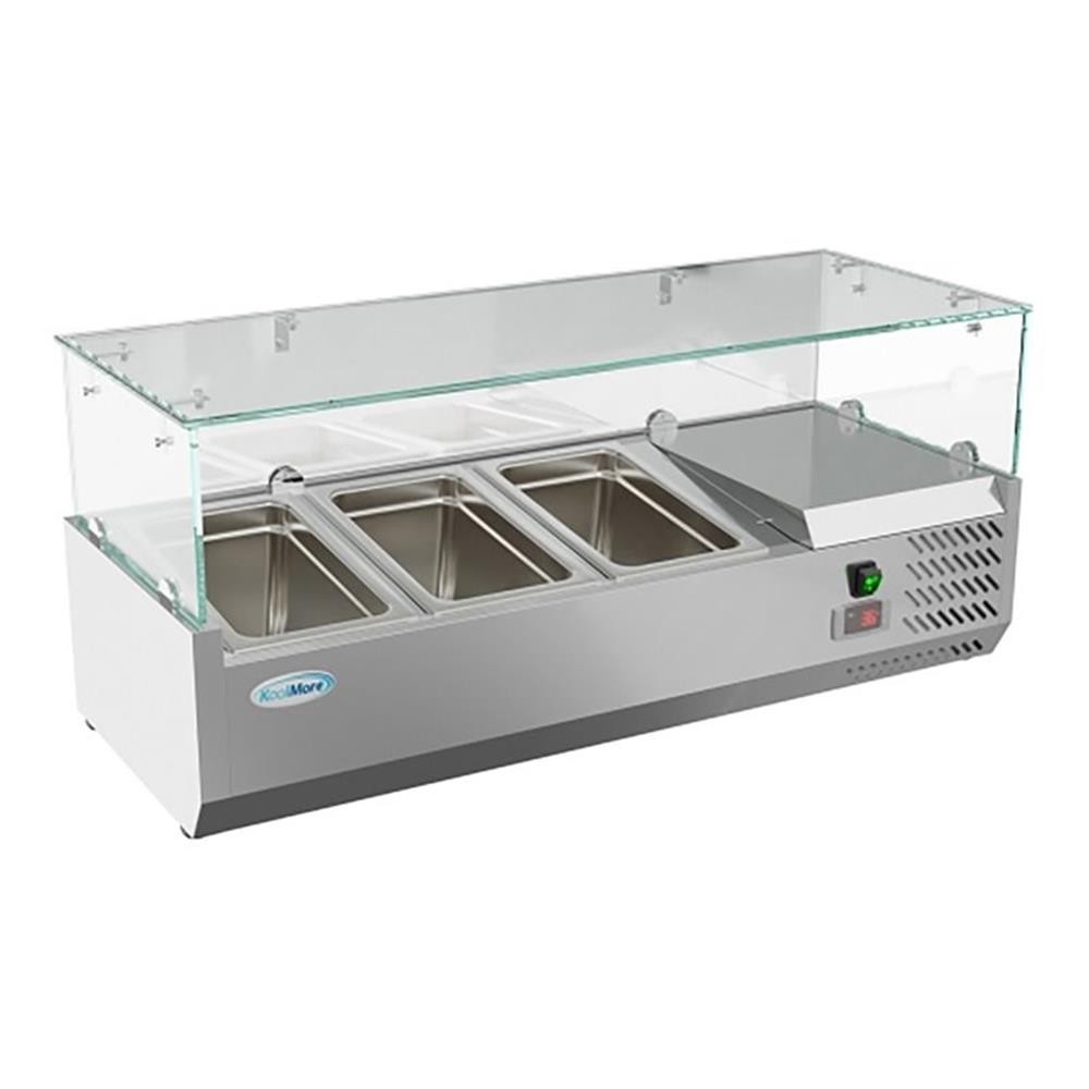Koolmore 40" Glass/Stainless Steel Refrigerated Countertop Prep Rail in Silver