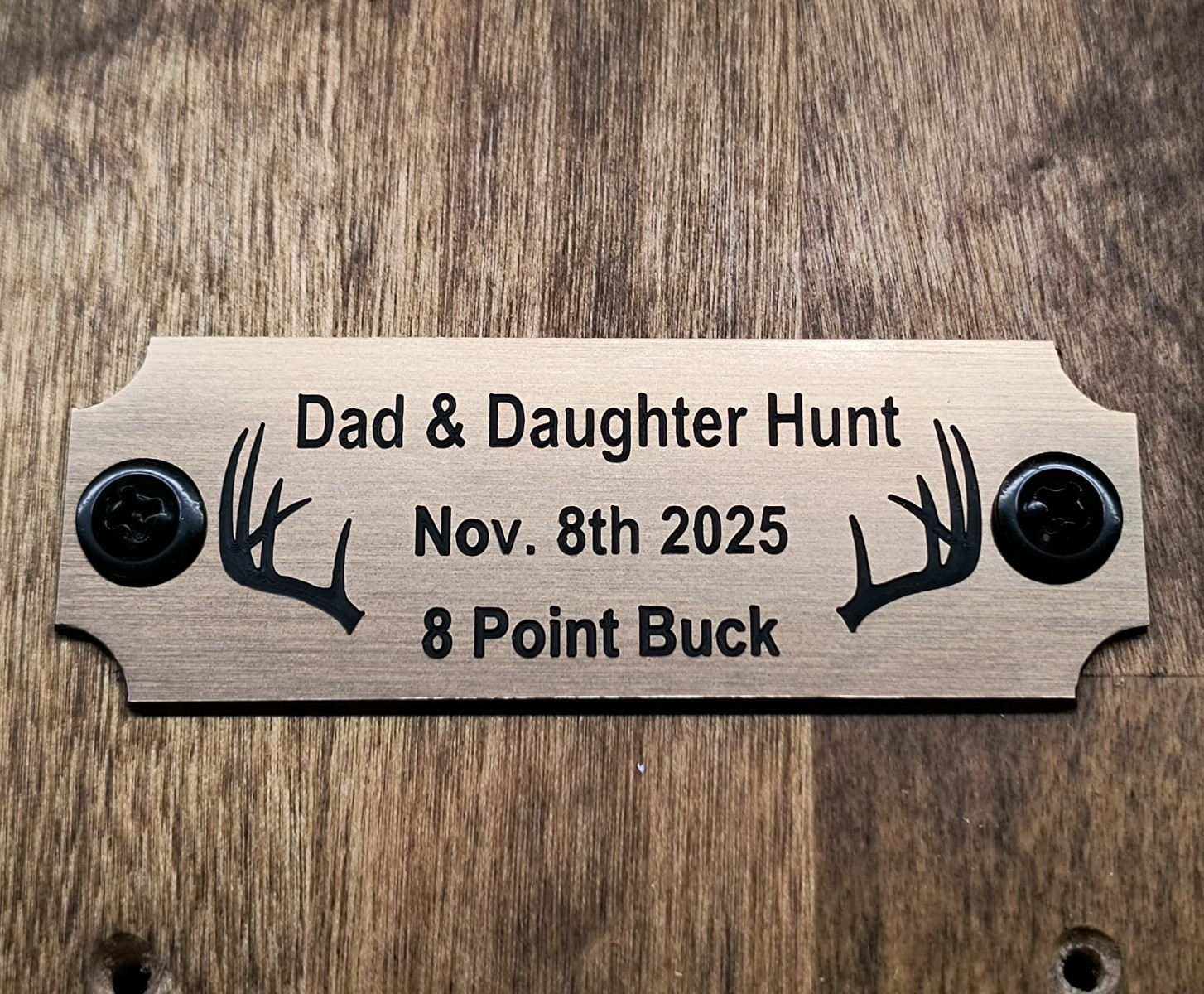 Custom Engraved Brushed Bronze Finish Buck Plaque Plate Deer Doe Bull & 2 Screws