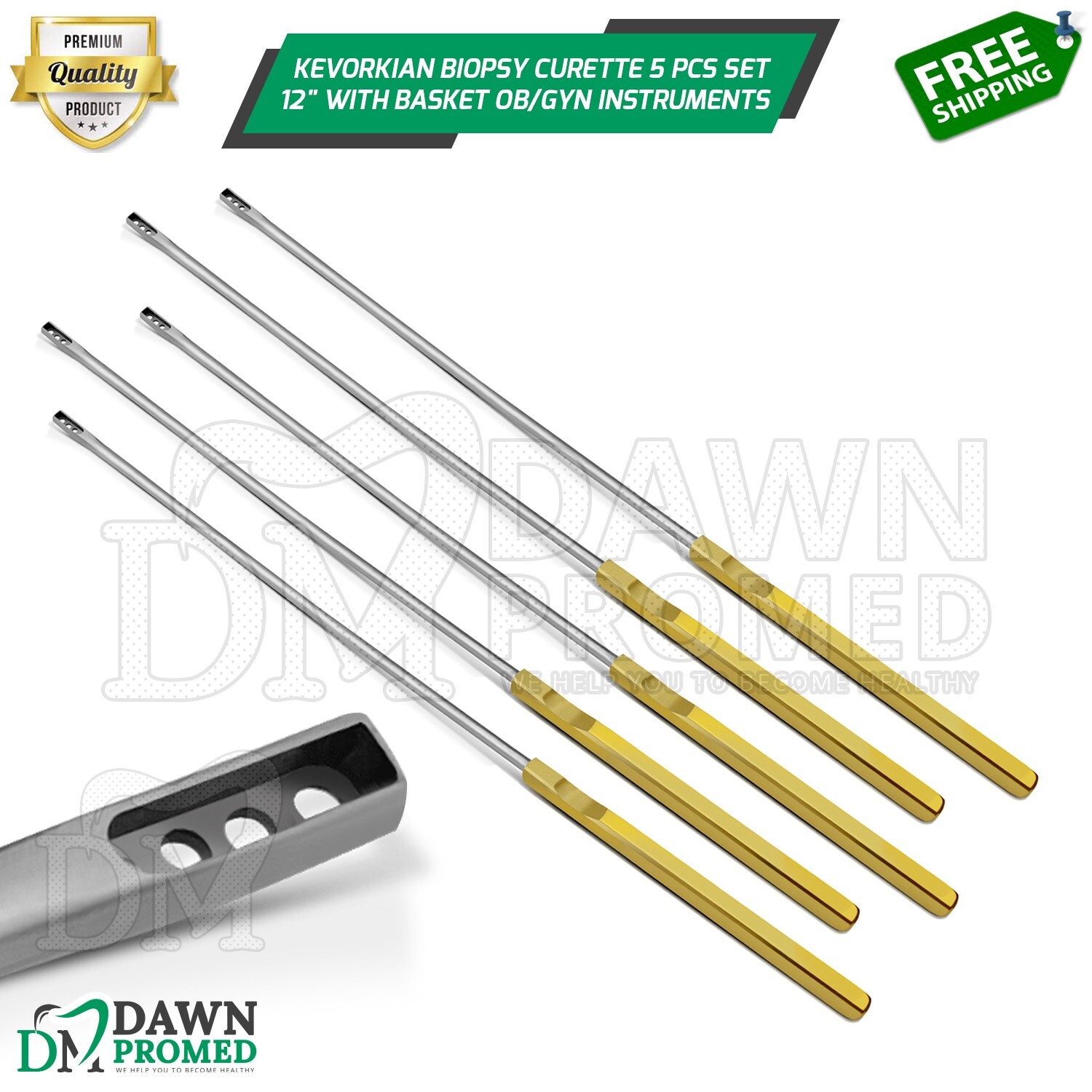 Kevorkian Biopsy Curette 5 Pcs Set 12" With Basket OB/GYN Surgical Inst German G