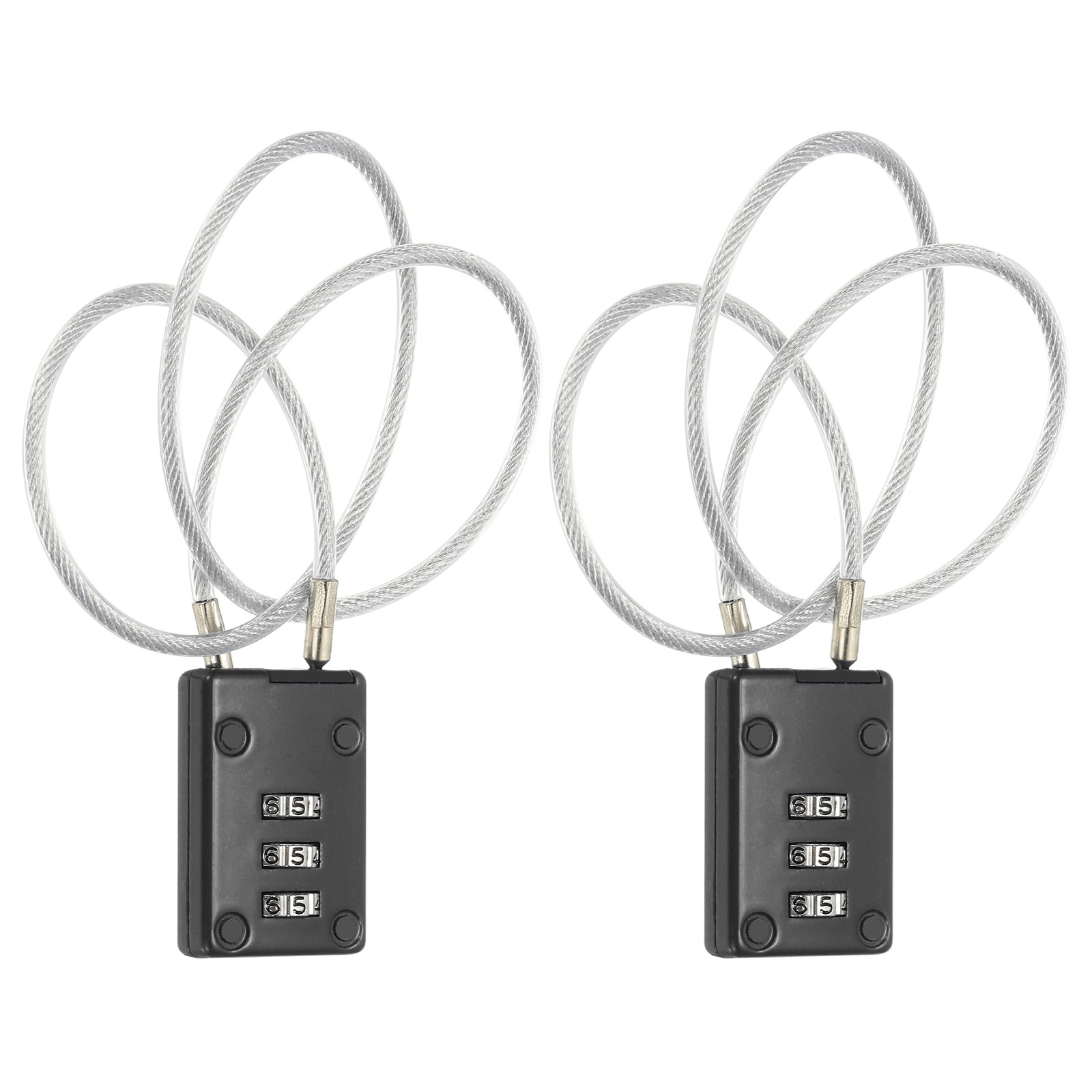 2 Pcs 3 Digit Cable Lock with Combination 19.7" Steel Rope Black