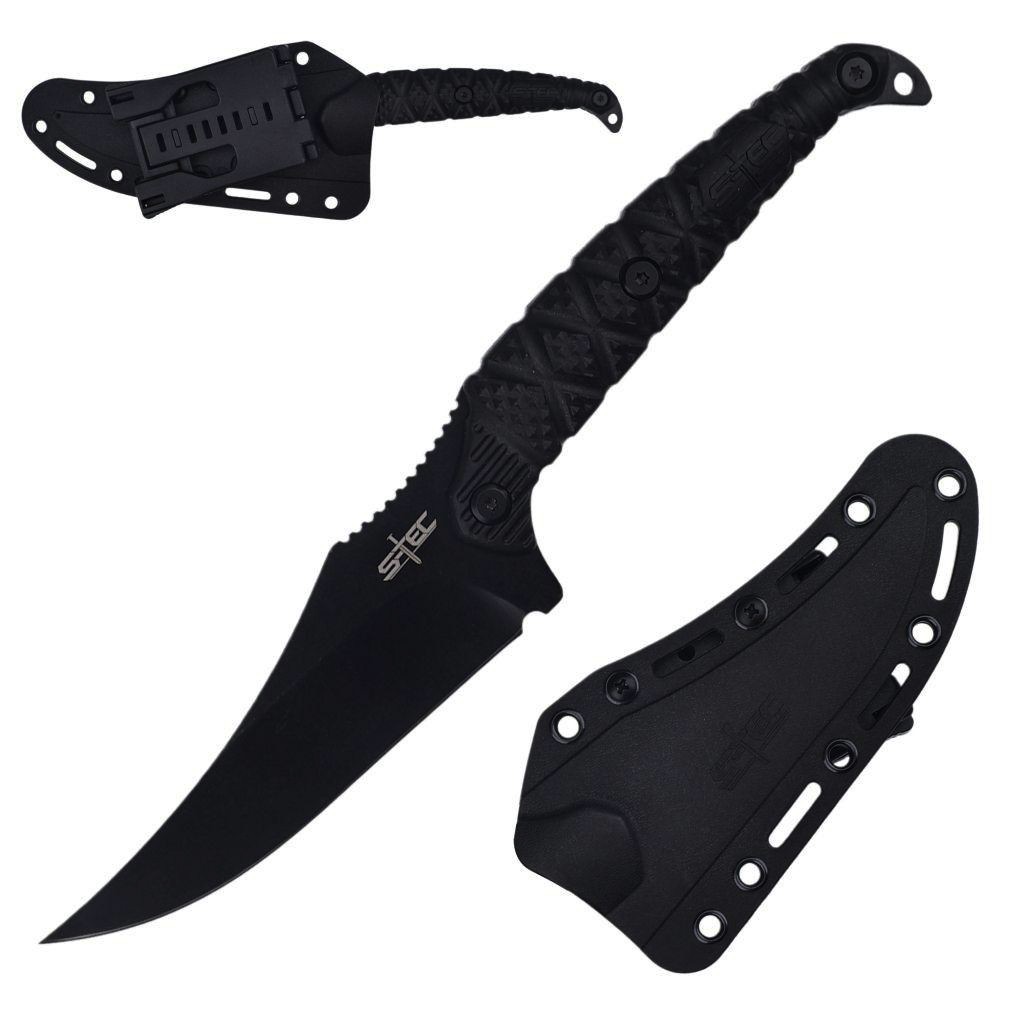 9.5"" Full Tang Stainless Steel Black Trailing Point Blade Hunting Knife w/ ABS