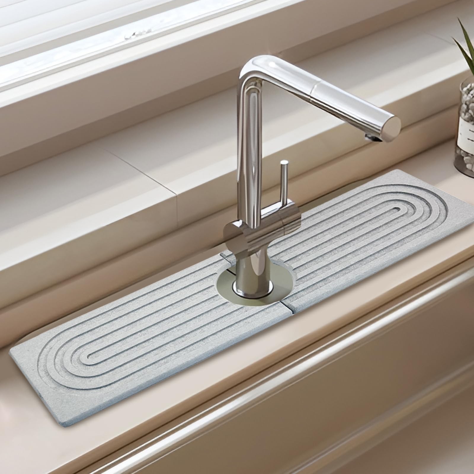23.6 Inch Diatomite Faucet Mat for Kitchen Sink, Diatomite Stone Sink Tray Fa...