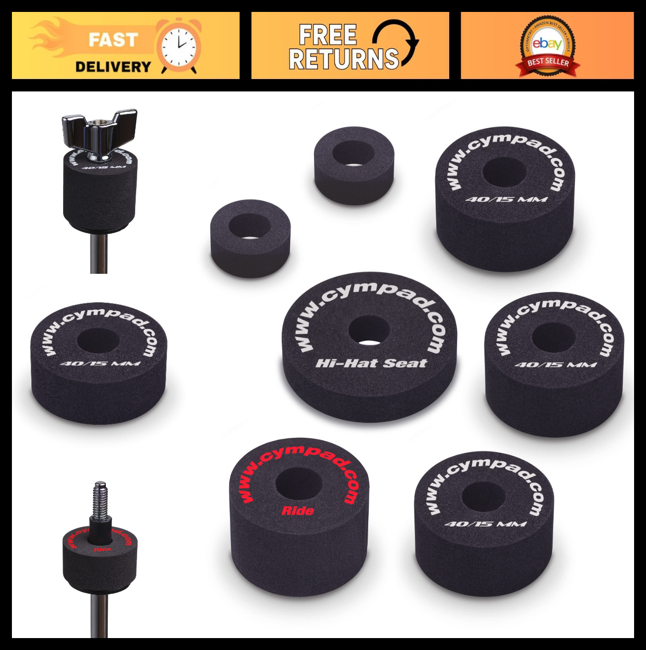 Foam Cymbal Washers Starter Pack - Improve Performance & Protect Cymbals (5pcs)