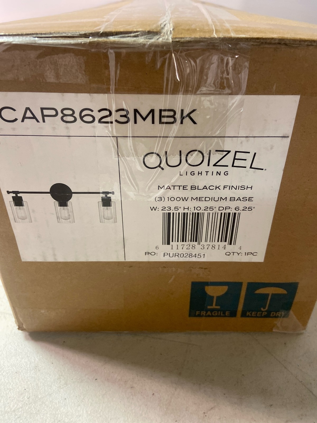 Quoizel CAP8623MBK Caputo 23.5 in. 3-Light Matte Black Vanity Light