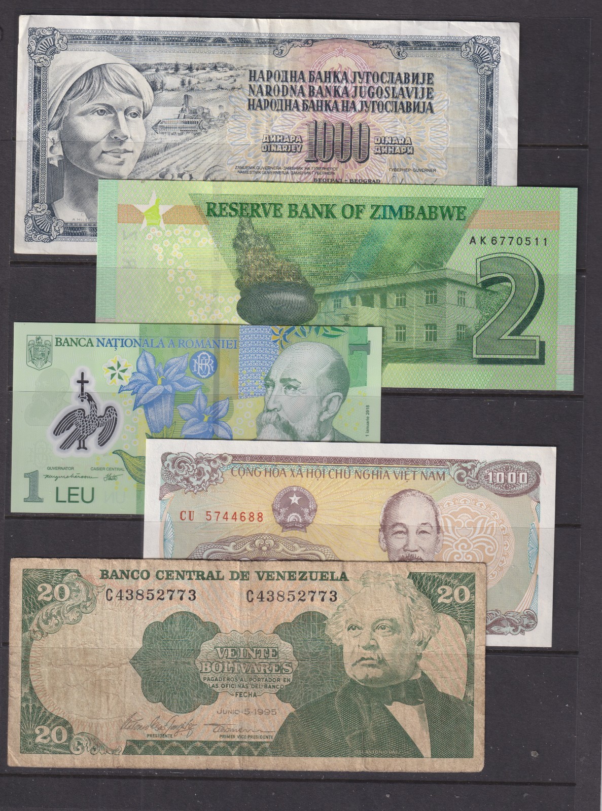 5 Worldwide Uncirculated to Circulated Banknotes - Countries as Shown (675)