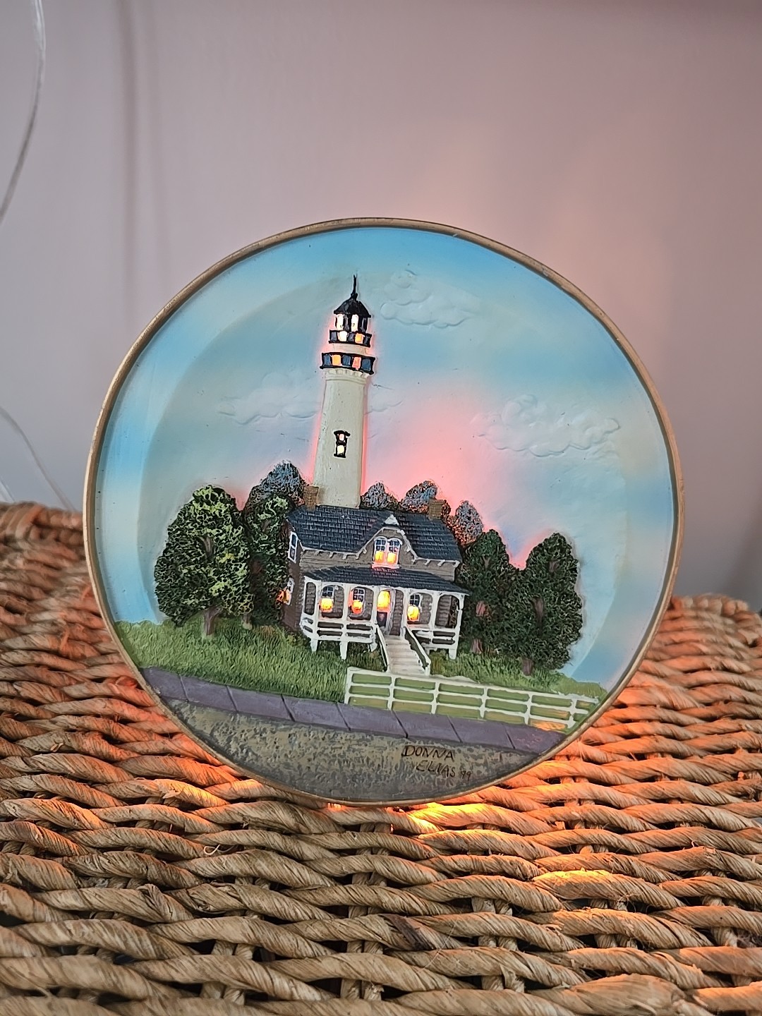 Vintage Light Up Saint Simmons Island GA Lighthouse Night Light By Donna Elias