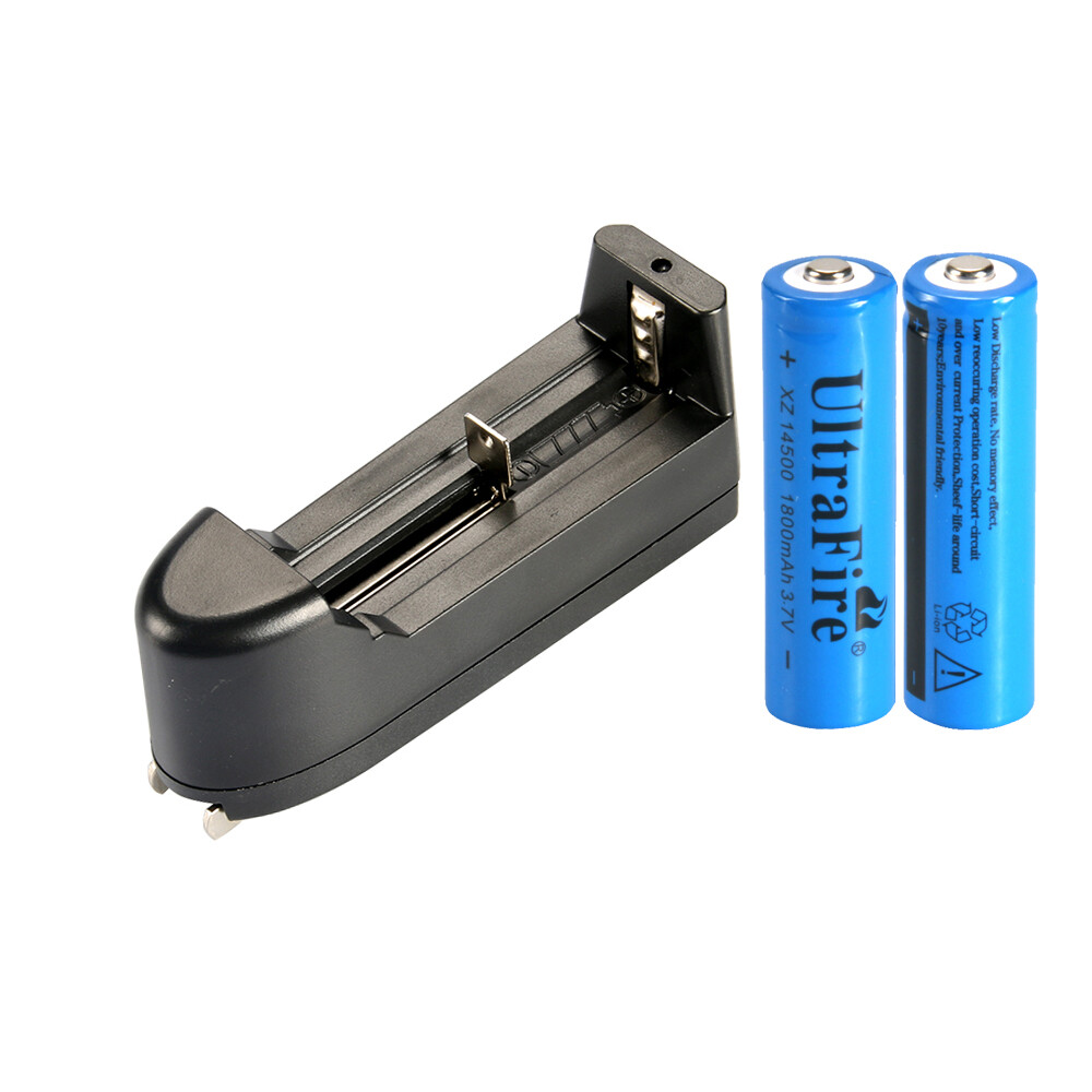 2pcs UltraFire 14500 Battery 3.7V Li-ion Rechargeable Cell Batteries + Charger