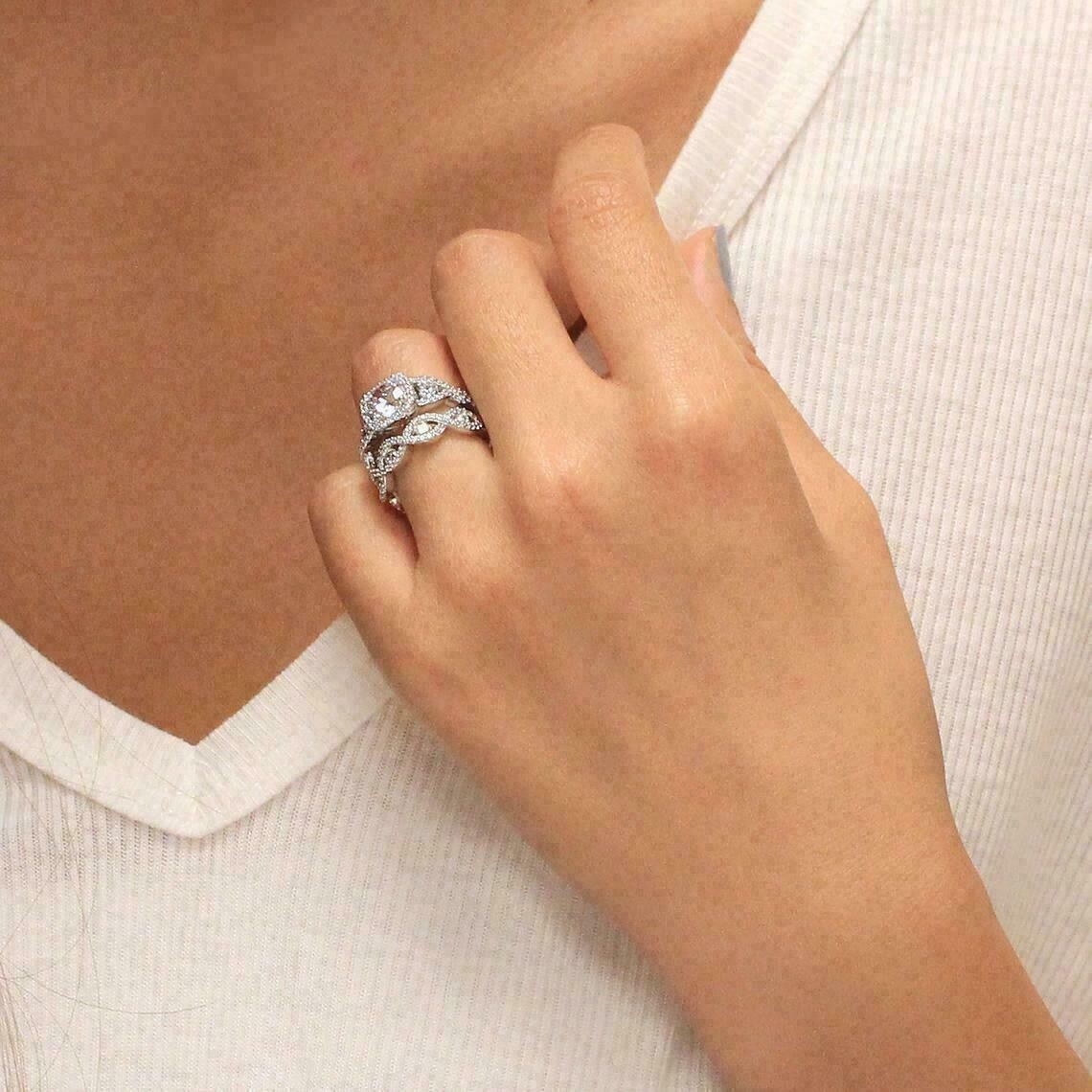 Round Cut 3.20 Ct Lab-Created Diamond Engagement Ring Set 925 Sterling Silver