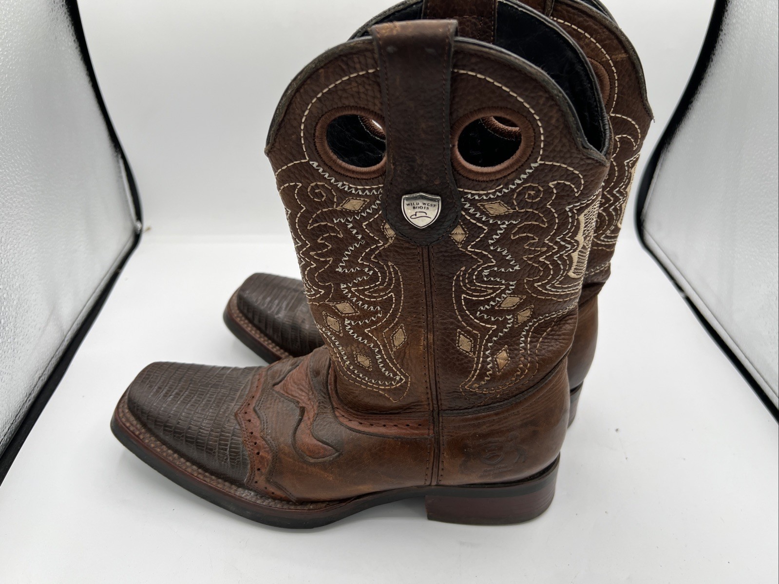 Wild West Boots Lizard Teju Boots Men's Size 7 1/2 Western Cowboy Pull On