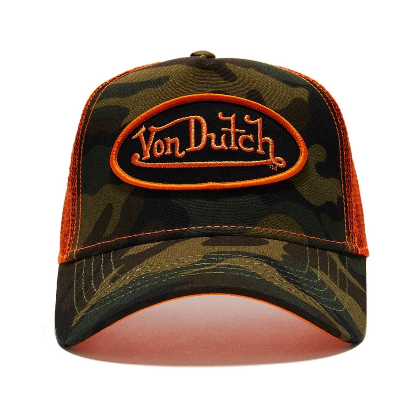 NWT Von Dutch Hat Green Camo orange Embroidered Trucker Mesh Snapback Cap
