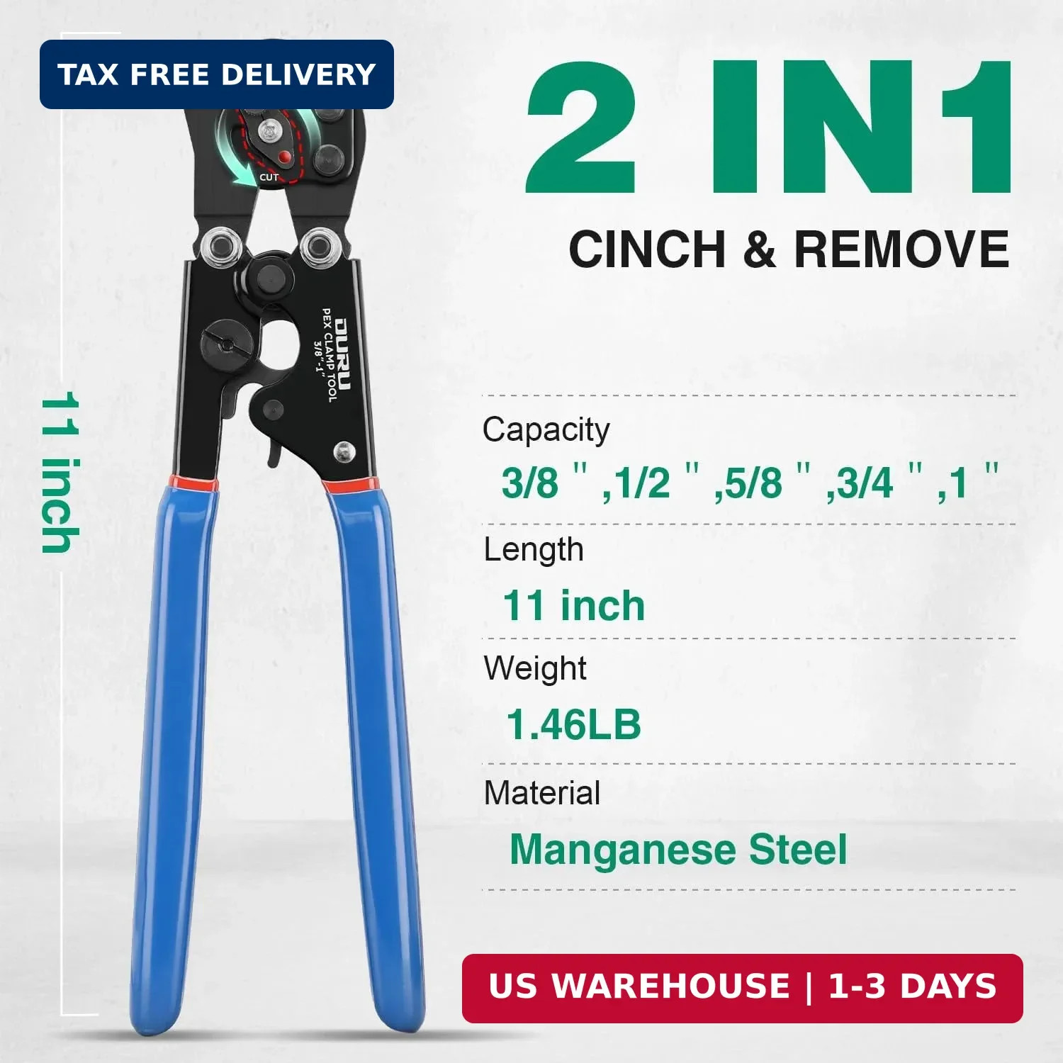 2 IN 1 Ratchet Pex Crimping Tool Cinch and Remove Combo Function Pex Pipe Crimp